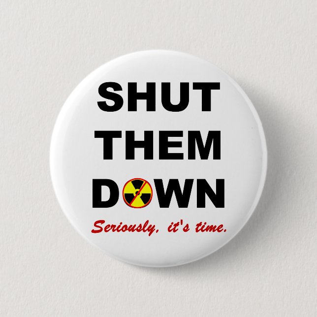 Shut Them Down Anti-Nuke Slogan 6 Cm Round Badge (Front)