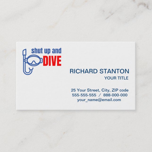 Shut up and dive business card (Front)