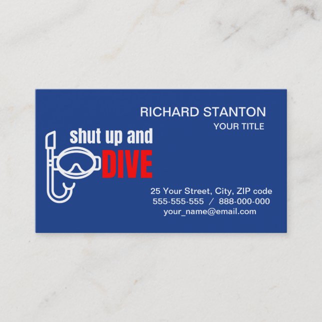 Shut up and dive business card (Front)