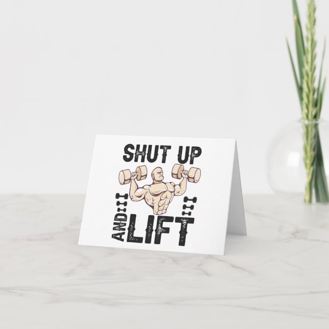 Shut up and Lift Funny Fitness Bodybuilding Gift  Thank You Card (Front)