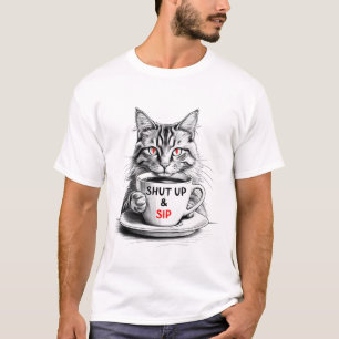 Shut Up and Sip T-Shirt – Sarcastic Coffee Cat Tee