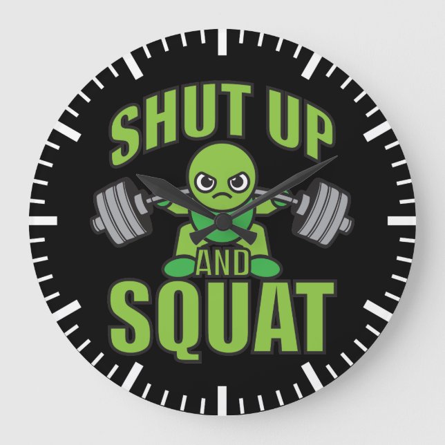 Shut Up And Squat Kawaii Anime Powerlifter Cartoon Large Clock (Front)