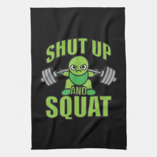 Shut Up And Squat Kawaii Anime Powerlifter Cartoon Tea Towel