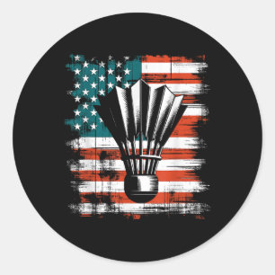 Shuttle American Flag - Patriotic Usa Badminton Lo Classic Round Sticker