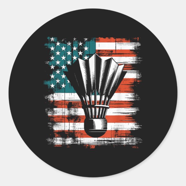 Shuttle American Flag - Patriotic Usa Badminton Lo Classic Round Sticker (Front)
