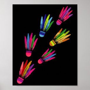 Shuttle Badminton Colourful Players Man Women Poster