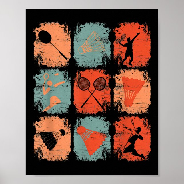 Shuttle Retro Vintage Badminton Player Badminton  Poster (Front)