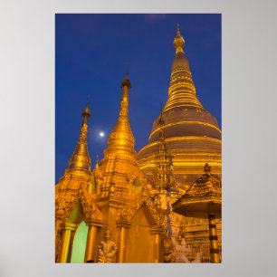 Shwedagon Pagoda at night, Myanmar Poster