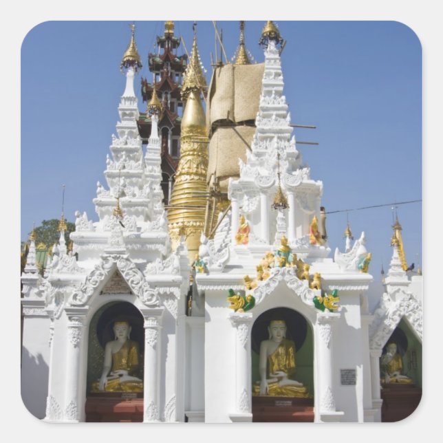 Shwedagon Pagoda (Paya), large temple site that 2 Square Sticker (Front)