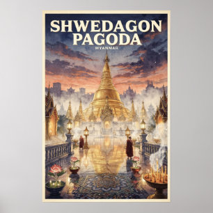 Shwedagon Pagoda Vintage Travel Poster