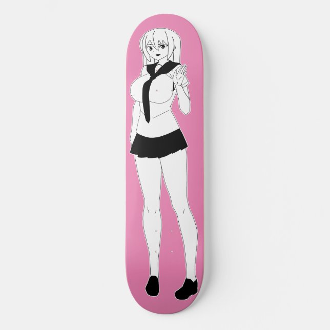 Shy Anime School Girl Skateboard Deck (Front)