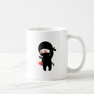Shy Blushing Ninja Holding Origami Paper Heart Coffee Mug
