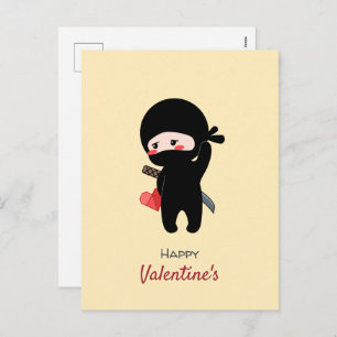 Shy Blushing Ninja Holding Origami Paper Heart Holiday Postcard