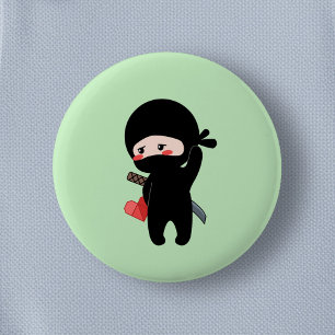 Shy Blushing Ninja Origami Paper Heart Green 6 Cm Round Badge