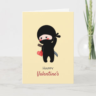 Shy Blushing Ninja Origami Paper Heart Yellow Holiday Card