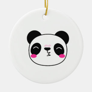 Shy Blushing Panda Kiss Face Ceramic Tree Decoration