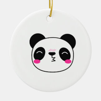 Shy Blushing Panda Kiss Face Ceramic Tree Decoration