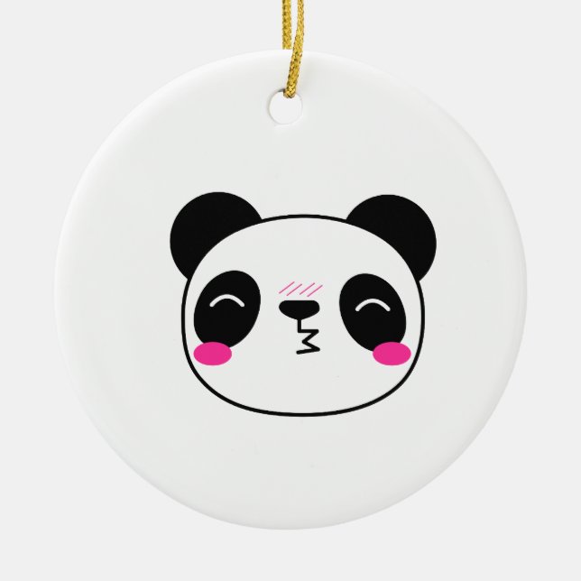 Shy Blushing Panda Kiss Face Ceramic Tree Decoration (Front)