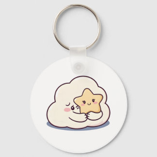 Shy Cloud Hugging a Star – Dreamy Cute Sky Charact Key Ring