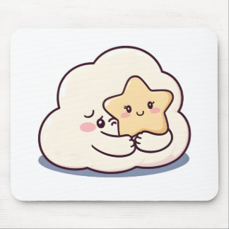 Shy Cloud Hugging a Star Mouse Mat