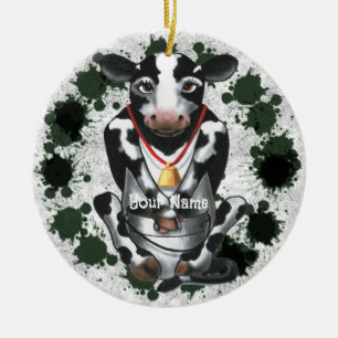 Shy Cow  bucket Ceramic Tree Decoration