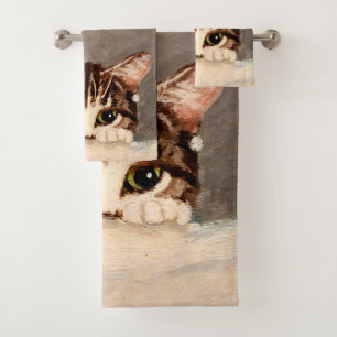 Shy & Curious Tabby Kitten Bath Towel Set