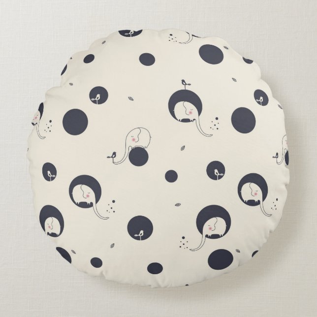 Shy Elephant Pattern Round Cushion (Front)
