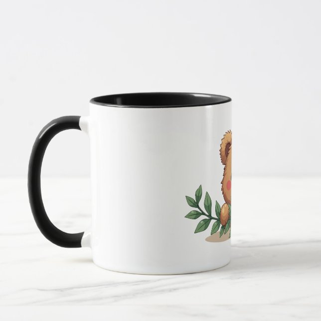 Shy Kawaii Teddy Bear Mistletoe Christmas Mug (Left)