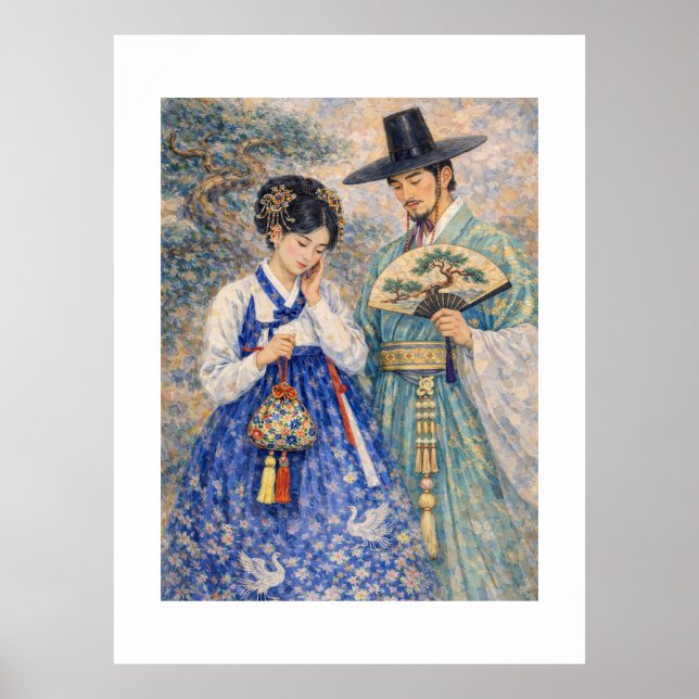 Shy Korean Couple in Hanbok – Romantic East Asian  Poster (Front)