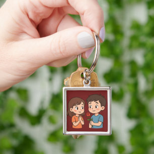 Shy Love Moment 💕   Cute Cartoon Key Ring