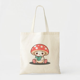 Shy Mushroom Holding a Book Tote Bag