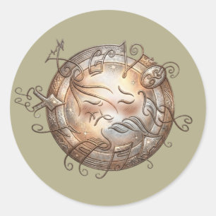 Shy Musical Emoji - Vintage Melody Illustration Classic Round Sticker