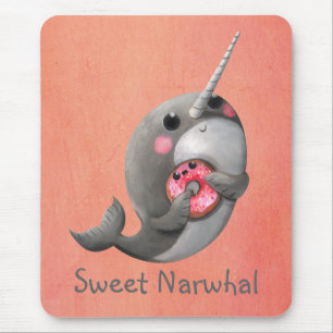Shy Narwhal with Doughnut Mouse Mat