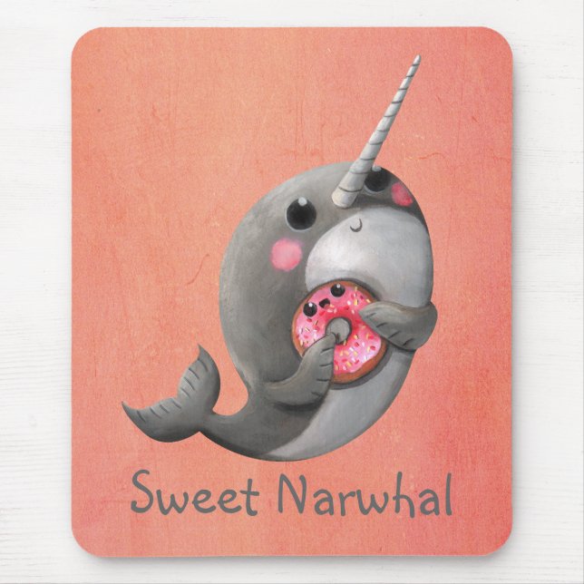 Shy Narwhal with Doughnut Mouse Mat (Front)