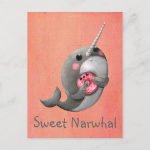 Shy Narwhal with Doughnut Postcard