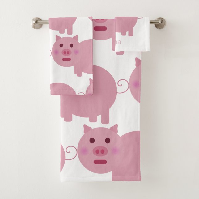 Shy Pink Pig Custom Bath Towel Set (Insitu)
