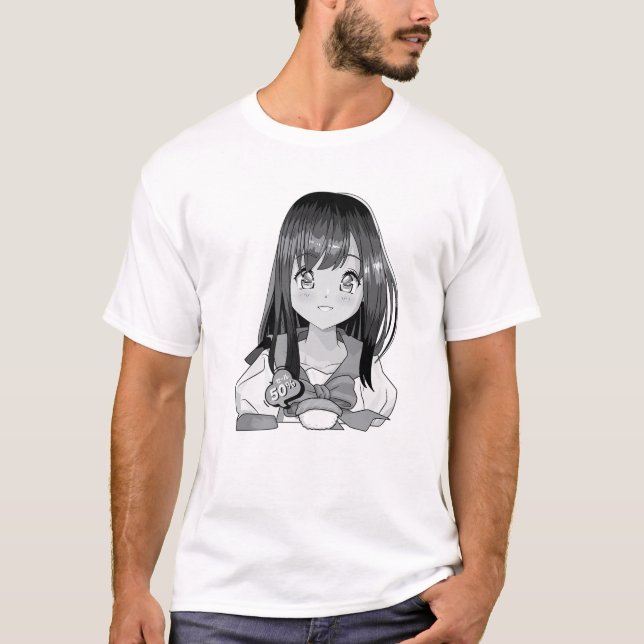 Shy School Girl - Cute Kawaii Anime - Japanese Aes T-Shirt (Front)