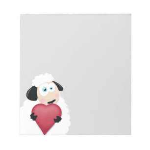 Shy Sheep holding Love Heart Notepad