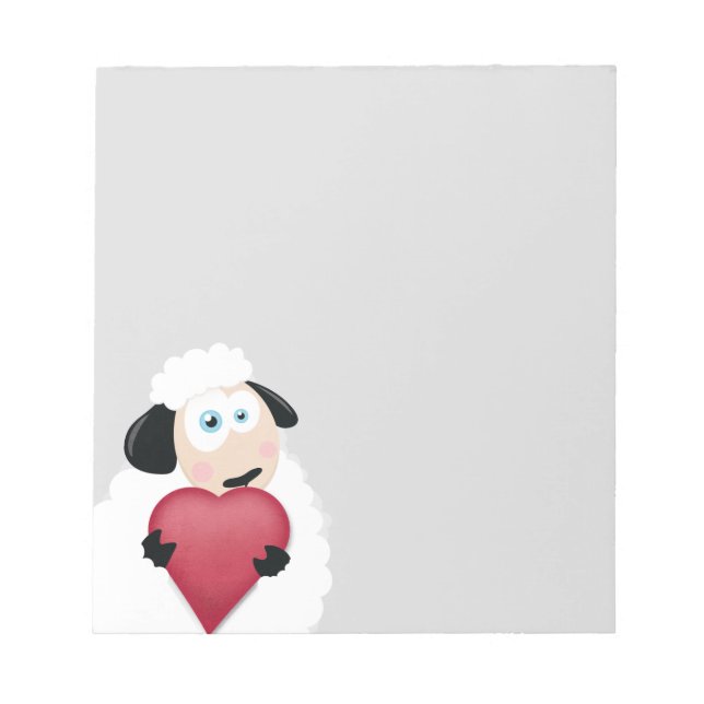 Shy Sheep holding Love Heart Notepad (Front)