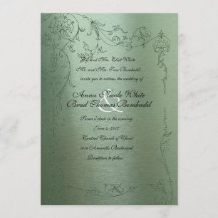 Shy Unicorn Green Metallic Wedding Invitation