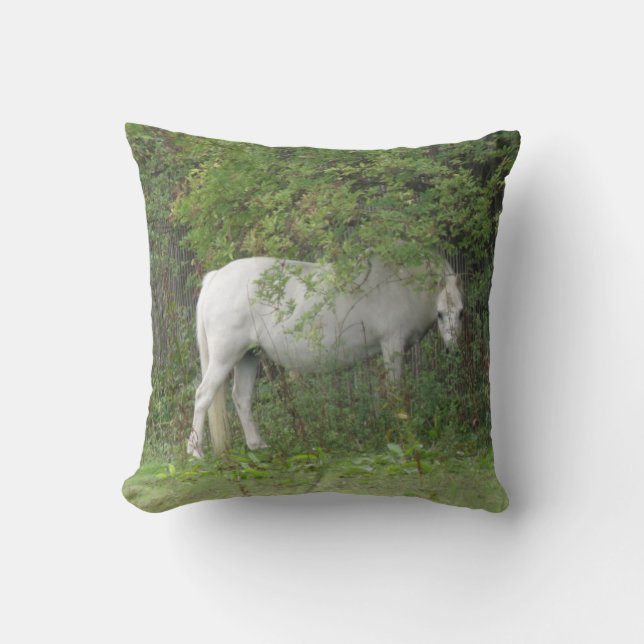 Shy White Horse Pillow (Front)
