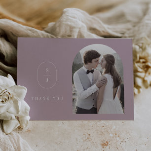 SHYLAH Flat Lilac Geometric Monogram Photo Wedding Thank You Card
