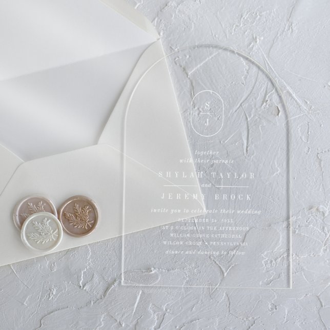 SHYLAH Monogram White Boho Modern Unique Wedding Acrylic Invitations (SHYLAH Monogram White Boho Modern Unique Wedding Acrylic Invitations)