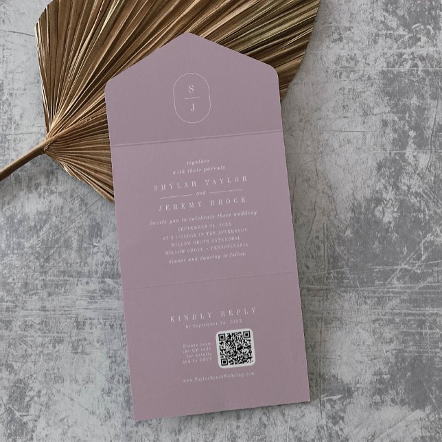 SHYLAH QR Code Mauve Lilac Simple Modern Wedding All In One Invitation (SHYLAH QR Code Mauve Lilac Simple Modern Wedding All In One Invitation)