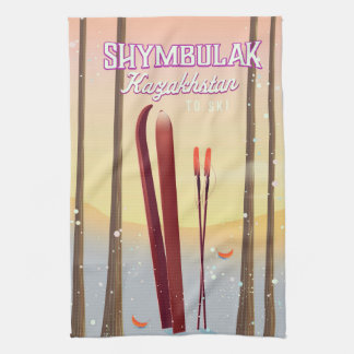 Shymbulak Kazakhstan Ski travel poster Tea Towel