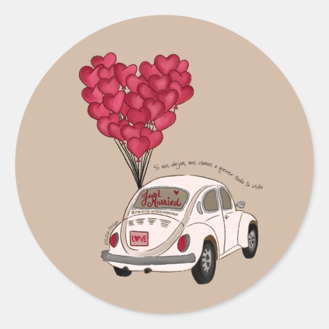 Si Nos Dejan | Just Married Classic Round Sticker (Front)