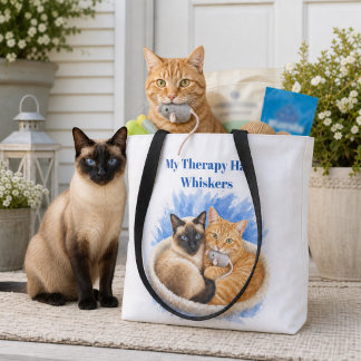 Siamese and Ginger Cat Animal Lover Tote Bag