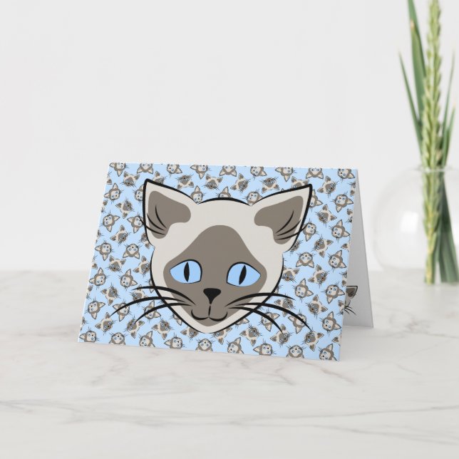 Siamese Blue Eyed Cat Faces Graphic Art Birthday Card (Front)