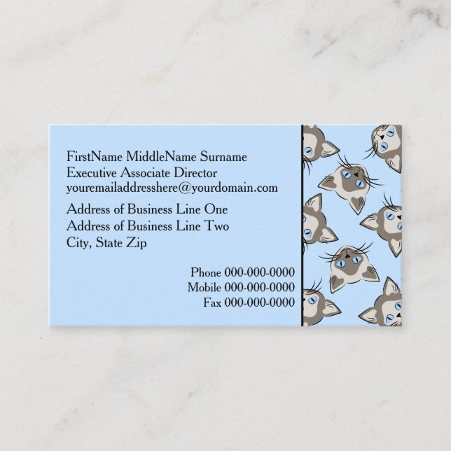 Siamese Blue Eyed Cat Faces Graphic Art Pattern Business Card (Front)