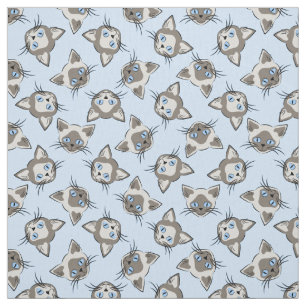 Siamese Blue Eyed Cat Faces Graphic Art Pattern Fabric